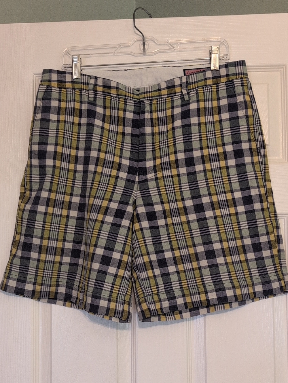 Vineyard Vines Men's Madras Plaid Shorts in Yellow, Black & White 34